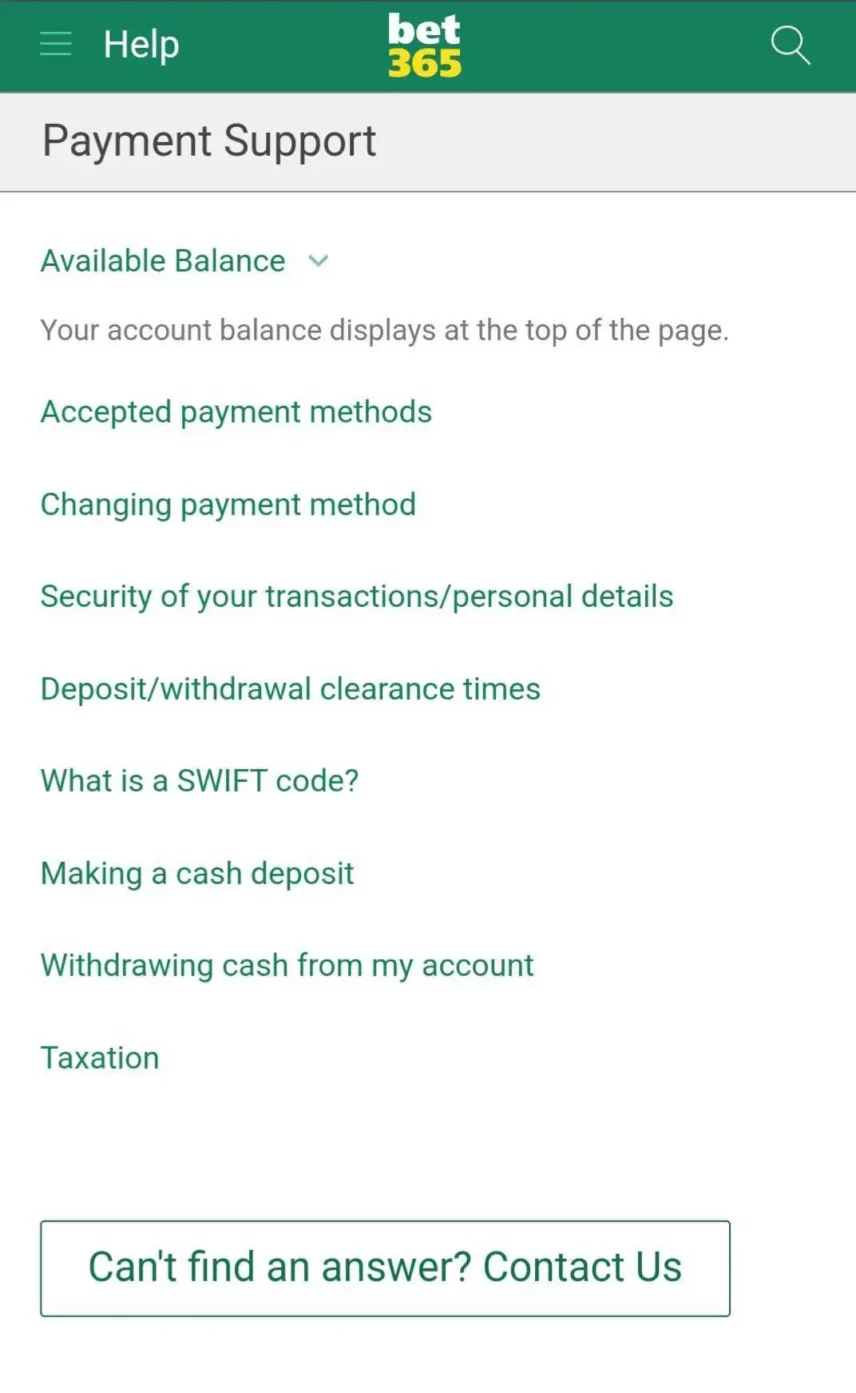 bet365 Payment Support