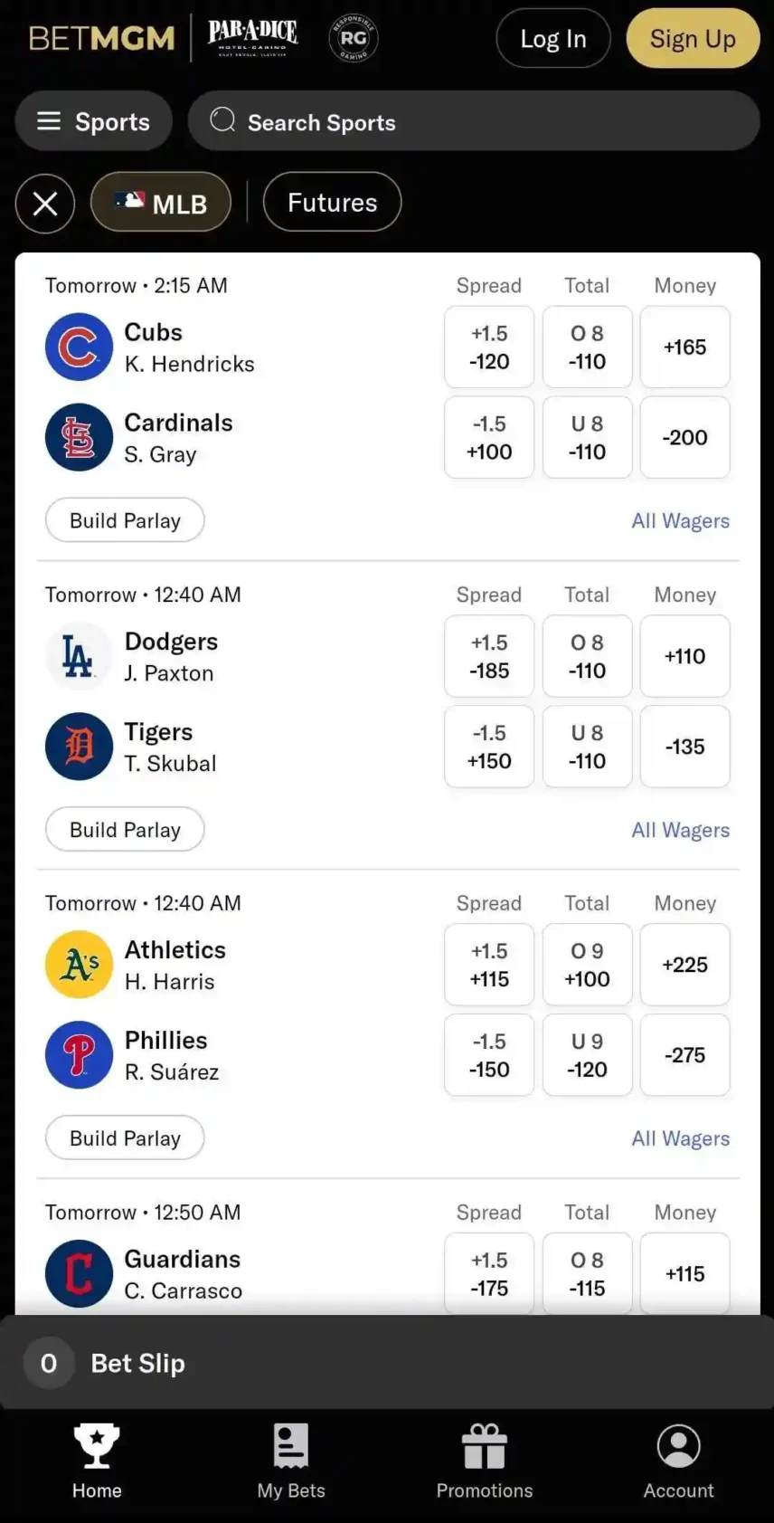 BetMGM MLB odds