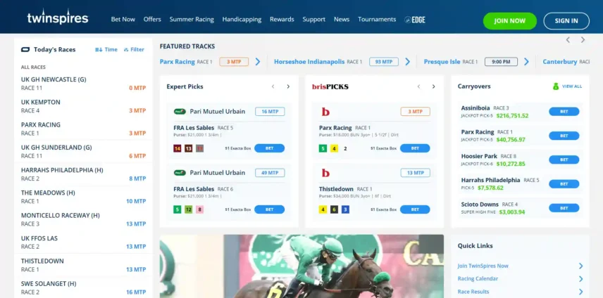 TwinSpires Homepage View