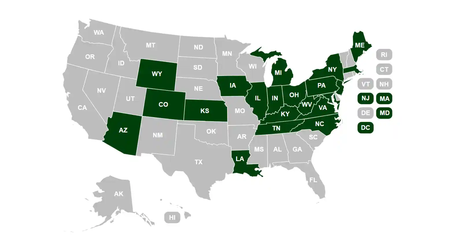 Map of states where Caesars Sportsbook is available